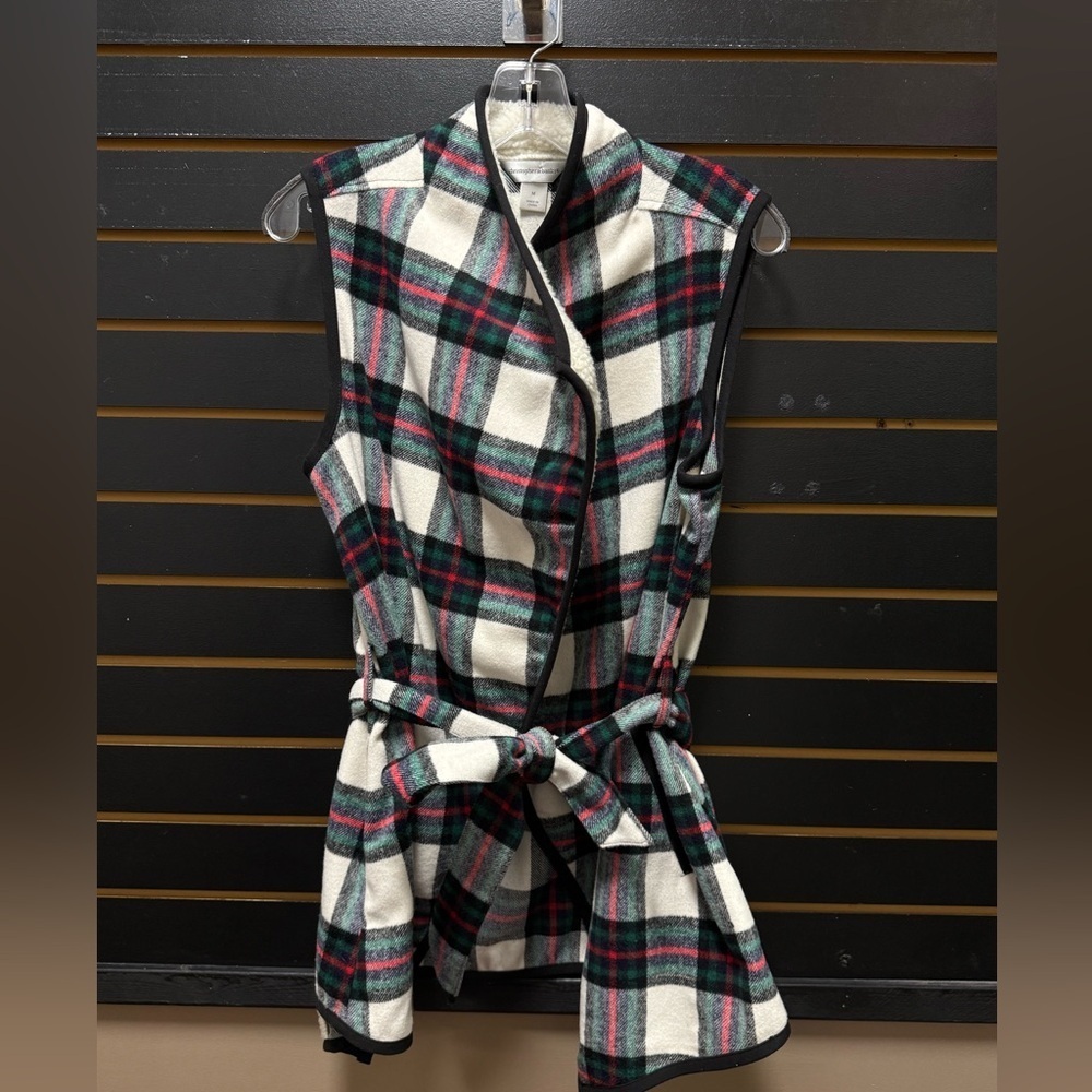 Christopher & Banks Plaid Sherpa Vest M